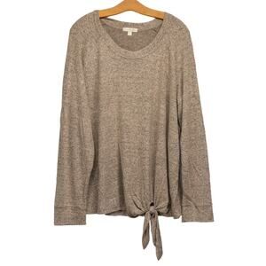 Women's 1X Long Sleeve Tie Front Soft  XL Tan NINE BRITTON by Stich Fix Sweater